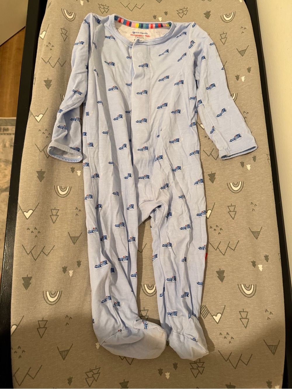 Magnetic Me Pale Blue Footed One-Piece with Tiny Car Motif